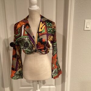 ZARA Tropical Voile Crop Blouse, Size XS, Color Multi Colored